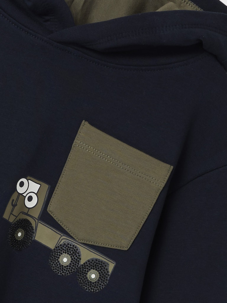 Name It Boys Tractor Print Hoodie Sweatshirt - Navy
