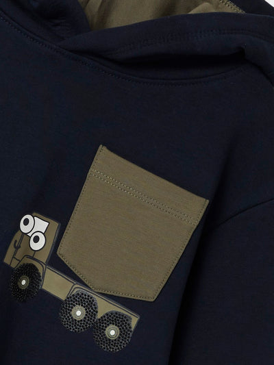 Name It Boys Tractor Print Hoodie Sweatshirt - Navy
