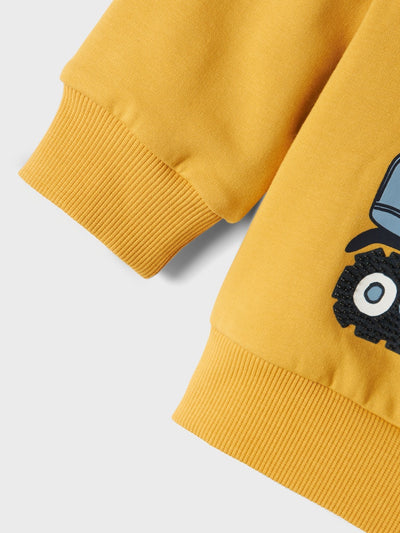 Name It Boys Tractor Print Hoodie Sweatshirt - Yellow