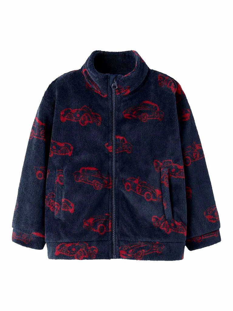 Name it Mini Boy Classic Cars Zip-Up Fleece Cardigan - Navy