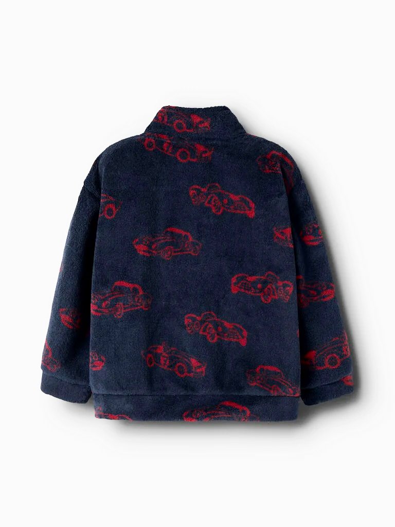 Name it Mini Boy Classic Cars Zip-Up Fleece Cardigan - Navy