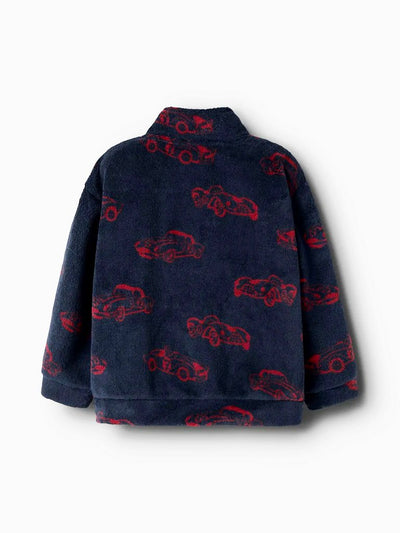 Name it Mini Boy Classic Cars Zip-Up Fleece Cardigan - Navy