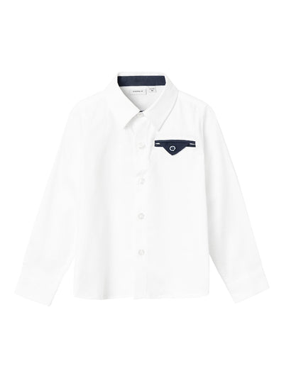 Name It Mini Boys White Shirt with Navy Pocket Trim