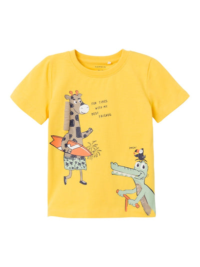 Name it Mini Boys Animal Print T-Shirt - Yellow