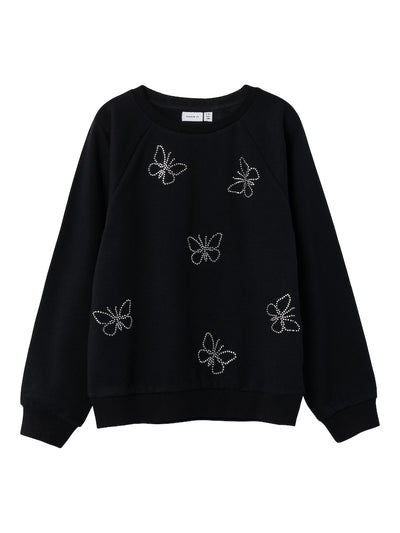 Name it Girls Black Butterfly Diamante Sweatshirt