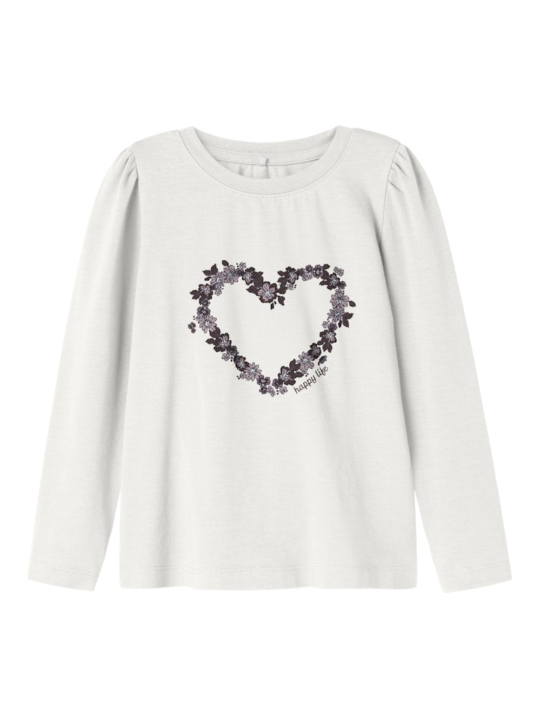 Name it Girls Long Sleeved Cotton Top - Floral Hearts & Bows
