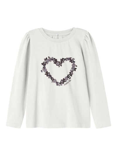 Name it Girls Long Sleeved Cotton Top - Floral Hearts & Bows