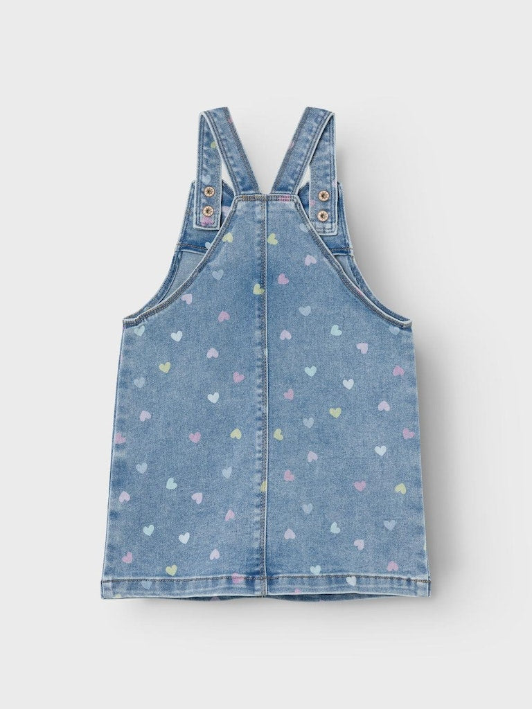 Name it Girls Heart Print Denim Pinafore Dress