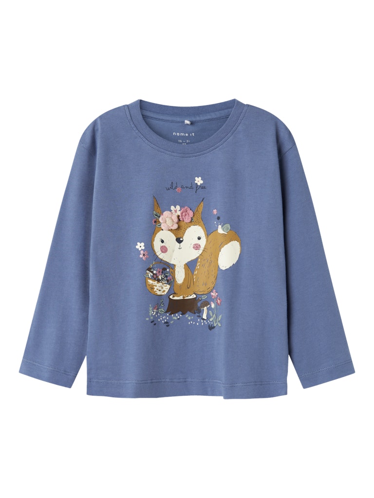 Name it Girls Long Sleeve Blue Cotton Top - Squirrel