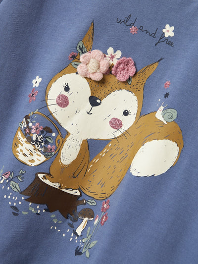 Name it Girls Long Sleeve Blue Cotton Top - Squirrel