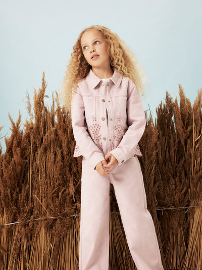 Name it Girls Broderie Anglaise Pink Cotton Jacket