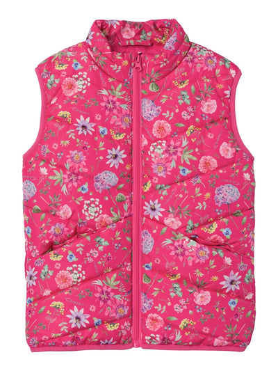 Girls Padded Gilet in Floral Pink