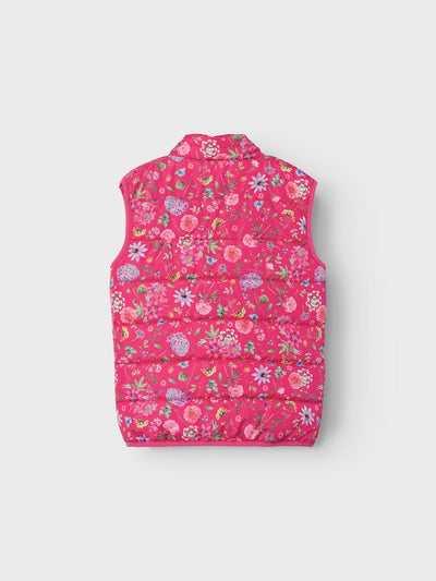 Girls Padded Gilet in Floral Pink