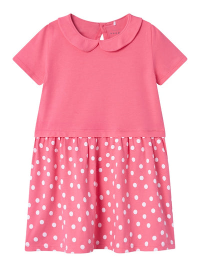 Name it Girls Short Sleeved Pink Polka Dot Dress