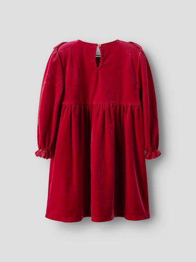Name It Girls Long Sleeved Velvet Dress - Red
