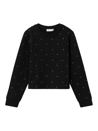 Name it Girls Black Diamante Short Sweatshirt