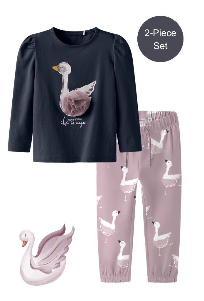 Name it Girls 2-Piece Swan Set - Navy