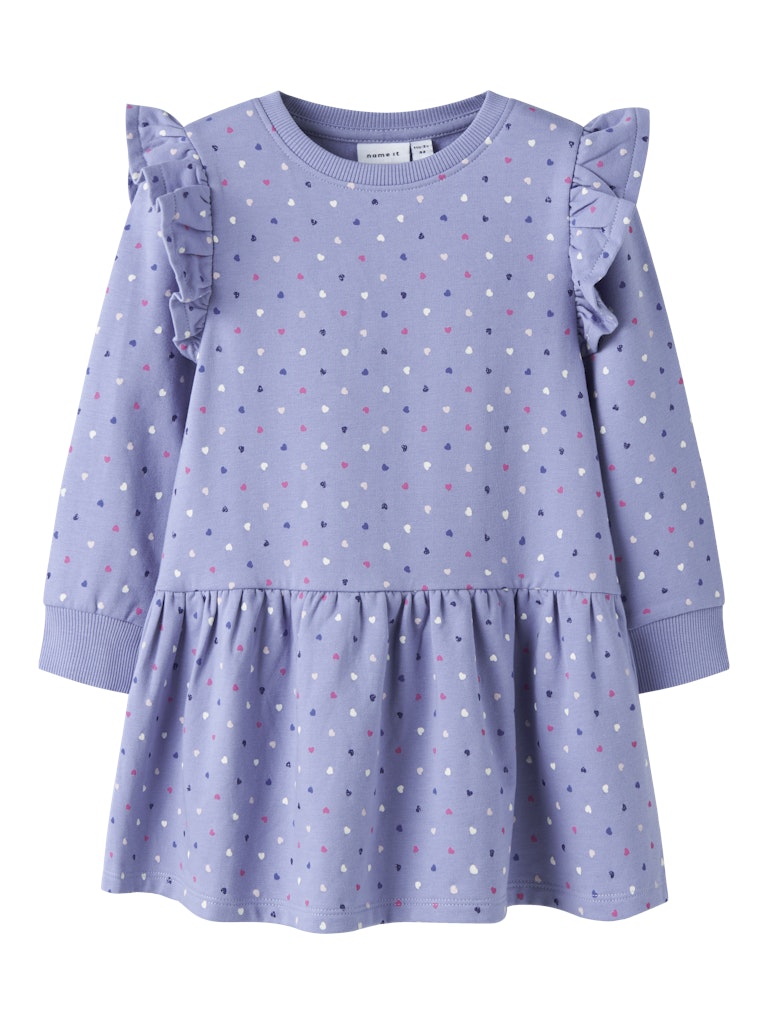 Name It Girls Purple Heart Print Sweat Dress