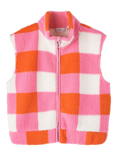 Girls Fluffy Check Gilet