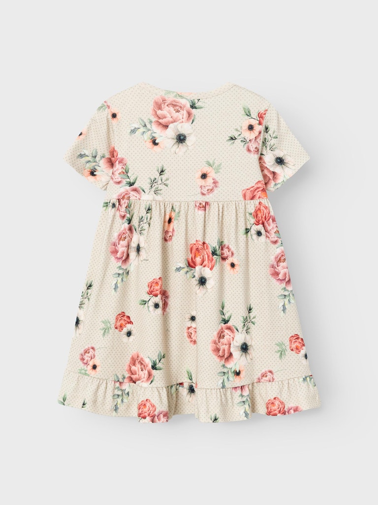 Name It Toddler Girls Short Sleeved Floral Dress - Beige