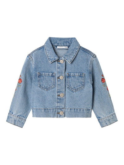 Name It Mini Girls Rose Embroidered Denim Jacket