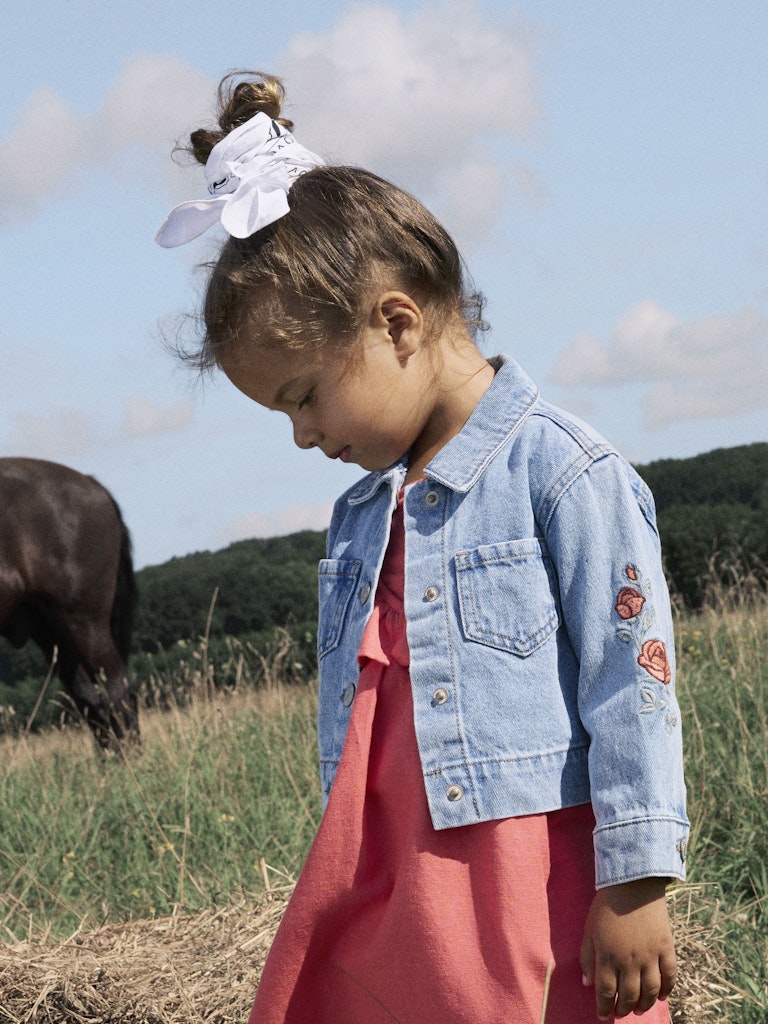 Name It Mini Girls Rose Embroidered Denim Jacket