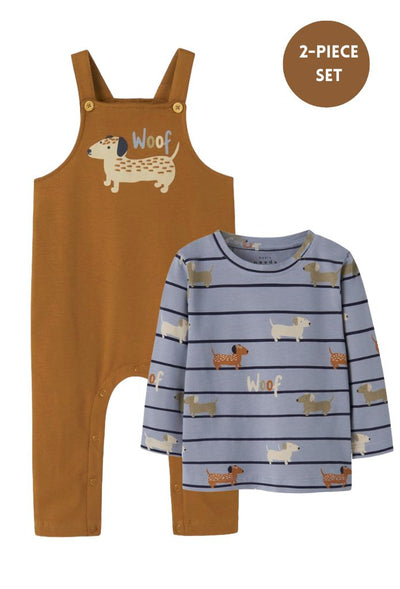 Name it Baby Boy 2-Piece Dungaree Set - Mustard Dogs