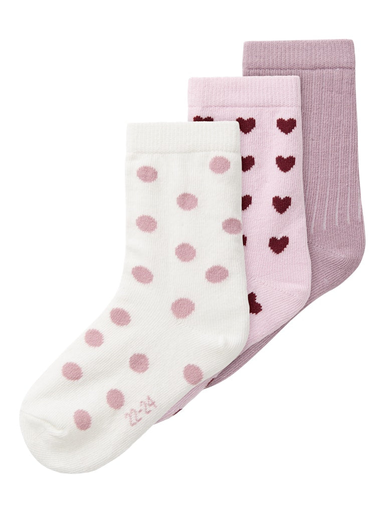 Girls 3-Pack Socks - Hearts & Spots Design