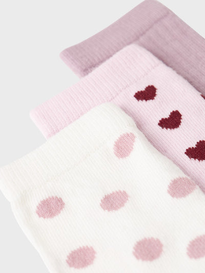 Girls 3-Pack Socks - Hearts & Spots Design
