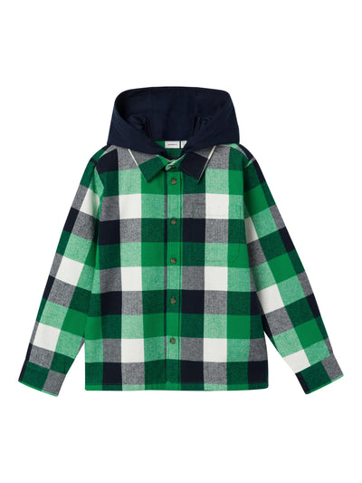 Name it Boys Hooded Check Shirt Shacket - Green