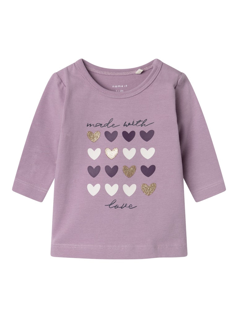 Name it Baby Girls Long-Sleeved Hearts Top - Lavender
