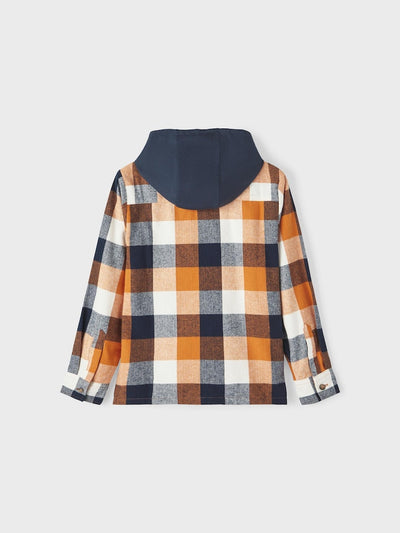 Name it Boys Hooded Checked Shirt Shacket - Maple