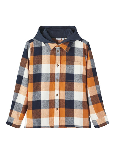 Name it Boys Hooded Checked Shirt Shacket - Maple