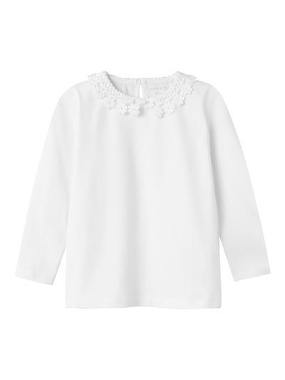 Name It Girls Long Sleeved Floral Lace Detail Top - White