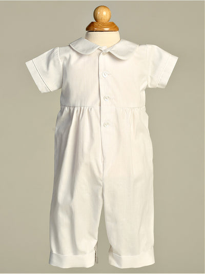 Boy's White Cotton Christening Romper With Shamrock Embroidery