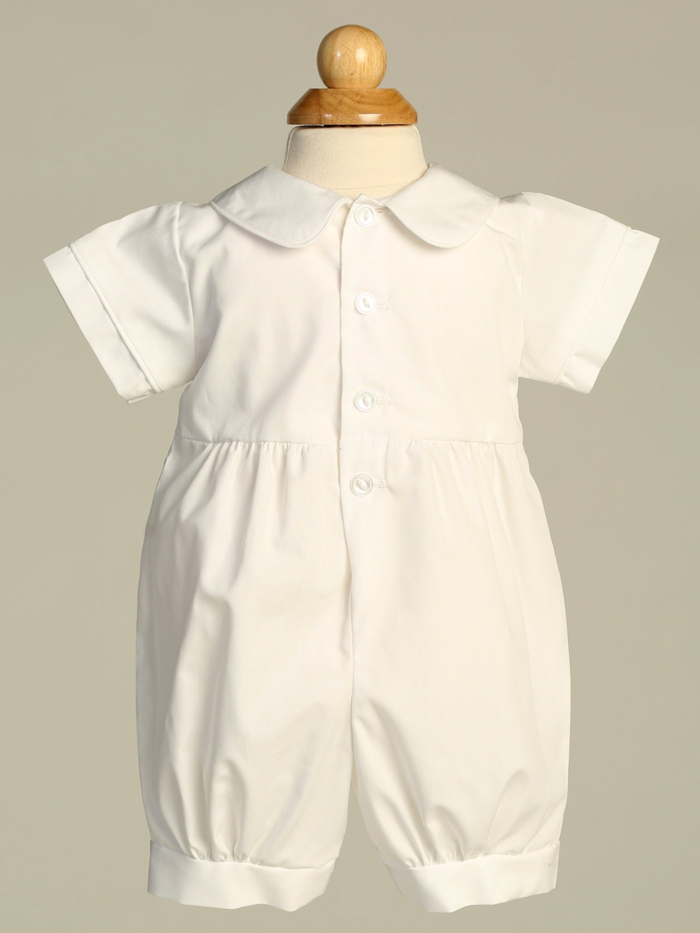 Boy's White Christening Romper With Cross Embroidery