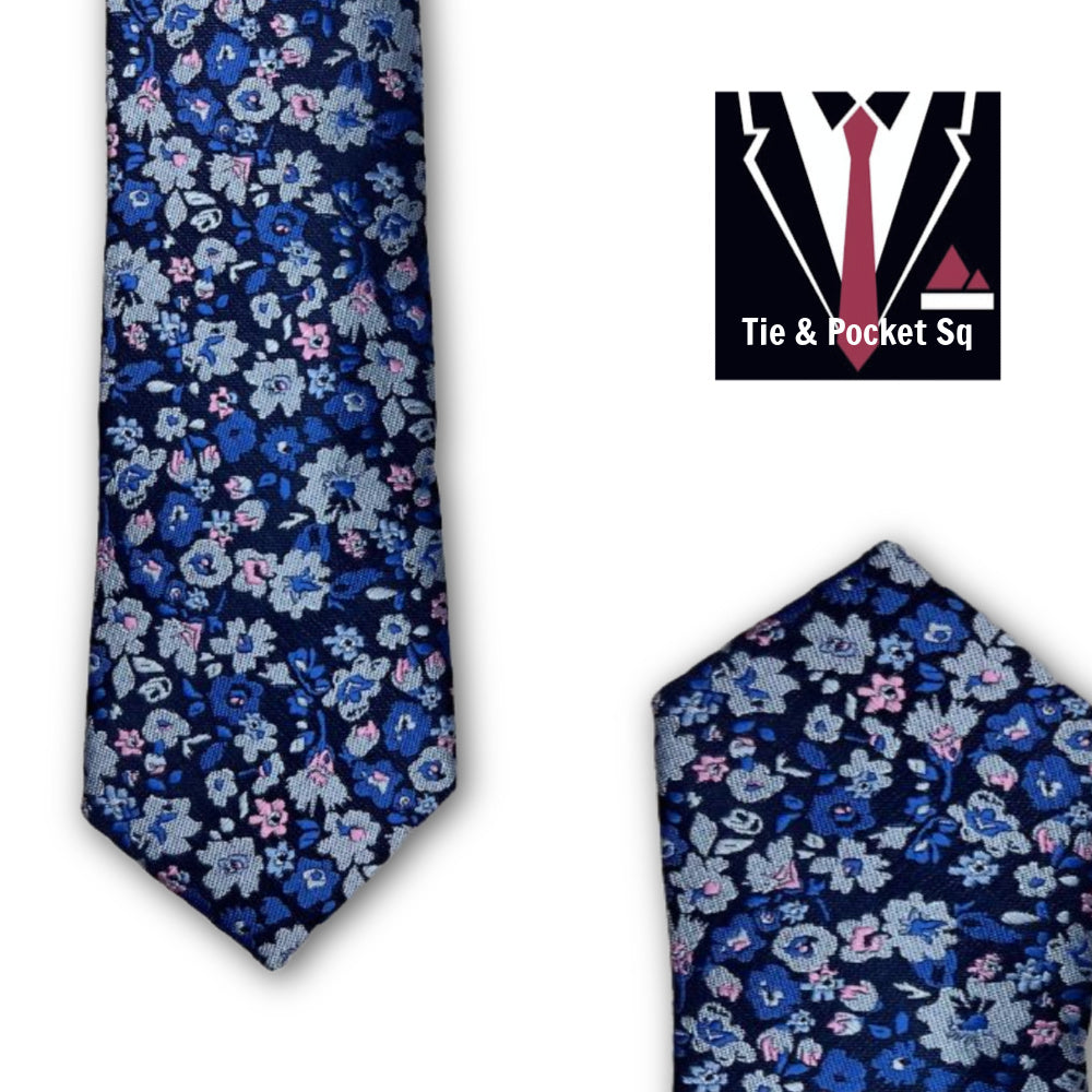 Zazzi Boys Floral  Blue Tie and Matching Pocket Square 5246-1