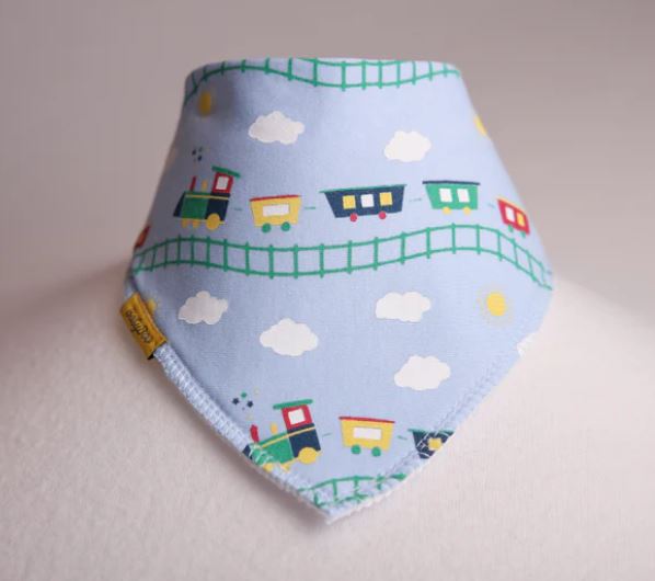 Babyboo Bandana Bib in Light Blue Choo Choo Train