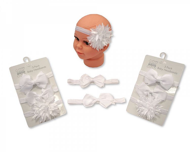 3-Pack White Baby Hairbands for Baby Girl