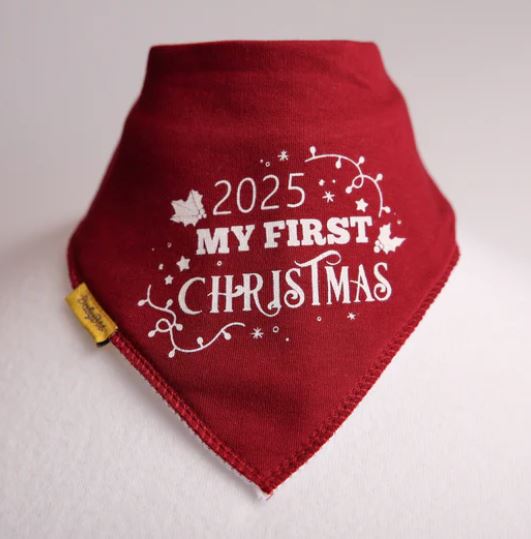 Babyboo Bandana Bib -  My First Christmas- Wine