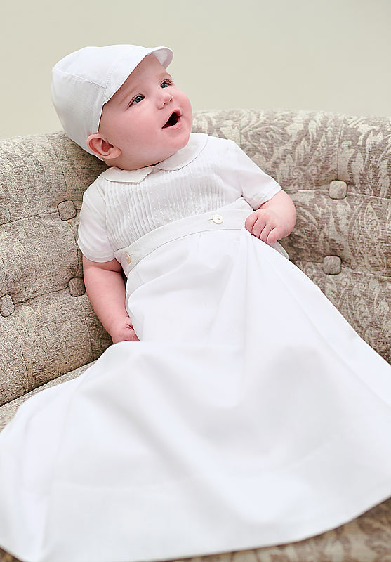 Boy's White Christening Romper with Detachable Gown by Sarah Louise