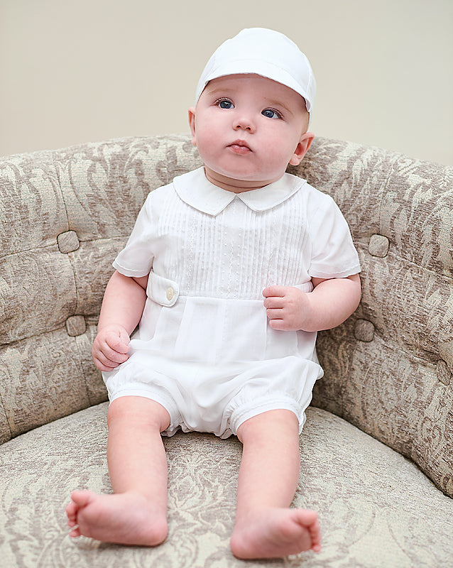 Boy's White Christening Romper with Detachable Gown by Sarah Louise