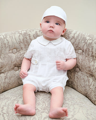 Boy's White Christening Romper with Detachable Gown by Sarah Louise