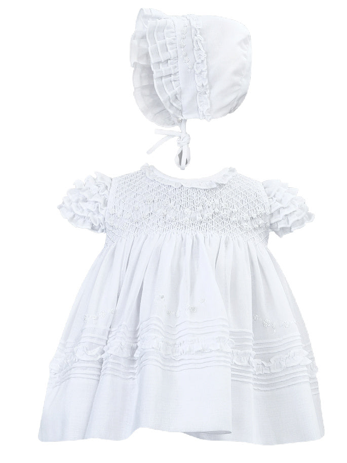 Sarah Louise Short Style Christening Dress with Matching Bonnet - 001198