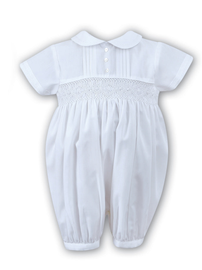 Sarah Louise Boy's White Christening Romper With Matching Cap - 002200
