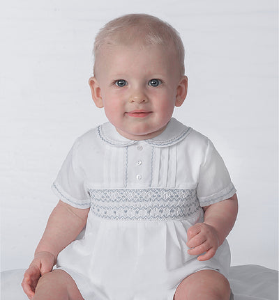 Sarah Louise Boy's White Christening Romper With Matching Cap - 002200