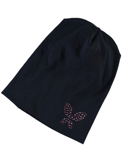 Name it Girls Navy Beanie Hat with Rhinestone Butterfly