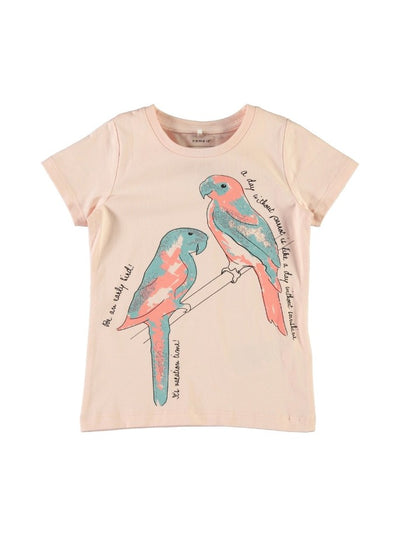 Name it Mini Girl T-Shirt with Glitter Birds PEACHY KEEN FRONT