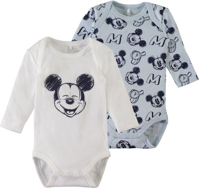 Name it Baby Boy 2-Pack Mickey Mouse Cotton Romper Bodysuits 2 PACK