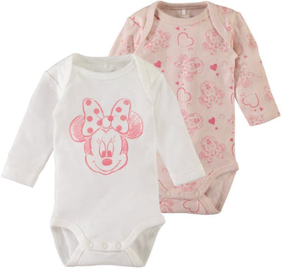 Name it Baby Girl 2-Pack Minnie Mouse Long Sleeved Cotton Romper Bodysuits SET